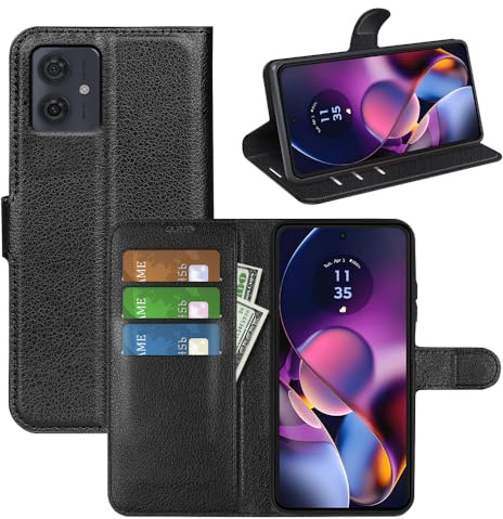 JIUNINE Funda para Motorola Moto G54 5G, Antigolpes Carcasa Libro con Tapa Plegable Cartera en Cuero Flip Case Cover con Ranuras para Tarjetas, Hebilla Magnetica para Motorola Moto G54 5G, Negro