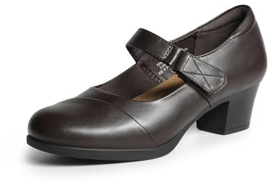 DREAM PARIRS Tjocka lågblockerade stängda tåklackar Mary Janes pumps bekväma rund tå klänning arbete bröllopsskor, Brun, 37.5 EU