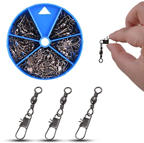 Shaddock Fishing 100stk Angelwirbel Kit Tönnchenwirbel Barrel Wirbel mit Kugellagerwirbel Angeln Drehgelenk Wirbelsortiment Angelwirbel mit Karabiner Karabinerwirbel Angelzubehör Set