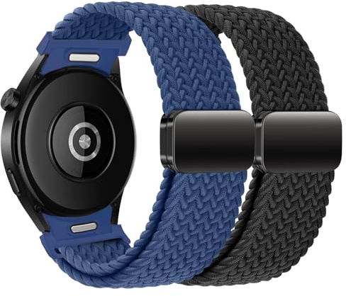 2 Pack One-Click No Gap Braided Elastic Strap for Samsung Galaxy Watch 7 6 5 4 (40/44mm) 6 Classic 43mm 5 Pro(45mm) 4 Classic(42/46mm) Straps Nylon Loop Stretchy Sport Band for Galaxy Watch 7 6 5 4 FE