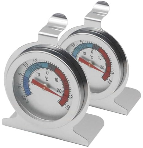 Alnicov 2 Stück Kühlschrank-Gefrierschrank-Kühlschrank-Thermometer, mechanisches Raumthermometer, Edelstahl-Thermometer für Zuhause, Bars, Cafés