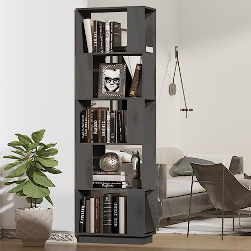 CKioict Eckvitrine Modernes Standregal Wohnzimmermöbel Bücherregal/Raumteiler Grau 51x25x163,5 cm Massivholz Kieferfür Wohnzimmer, Schlafzimmer, Büro