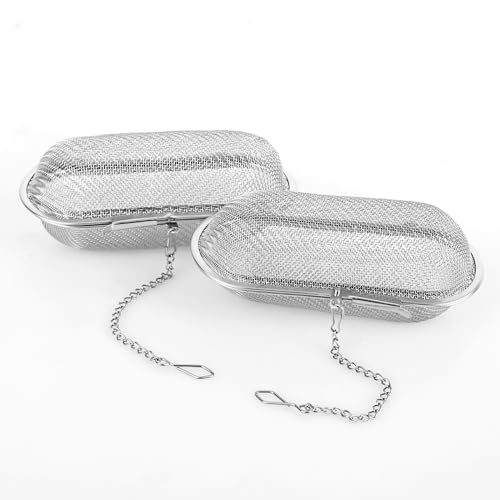 DMJJSD Colador de especias para cocinar, 2 unidades, colador de hierbas con cadena y gancho para colgar en el borde de la olla, de malla fina de acero inoxidable, colador de té, especias, hierbas, té