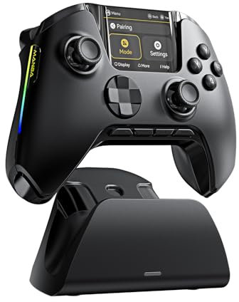 FIEHDUW NO DRIFT ManbaOne Manette de Jeu Interactive avec Écran pour PC/Switch/Switch 2/iOS/Android, Manette à Effet Hall 1800mAh avec LED, Boutons de Mapping, Station de Chargement (Noir)