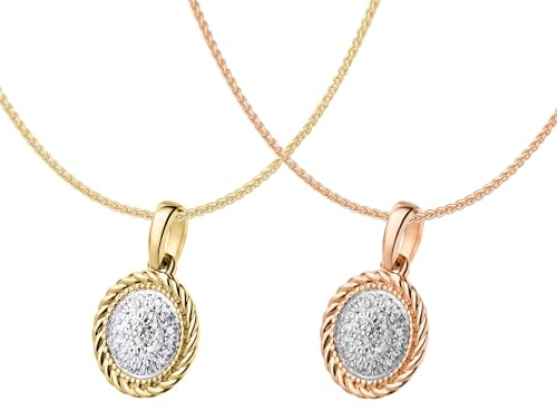 Ardeo Aurum Damen Schmuck-Set aus 375 Gold Gelbgold mit 0,05 ct Diamanten Brillanten Anhänger Zopfkette 45 cm