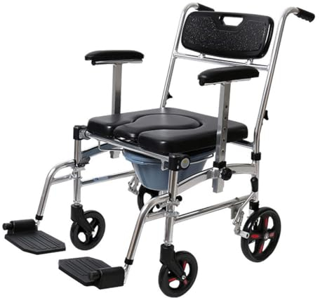 QIANMEI Toilettenstuhl für Senioren Mobilitätshilfe, Toilettenstuhl Mit Gepolstertem Sitz Und Klappbaren Fußstützen, Patientenlift for Zuhause, Nachtstühle, Selbstbedienungs-Patientenlift-Transfer