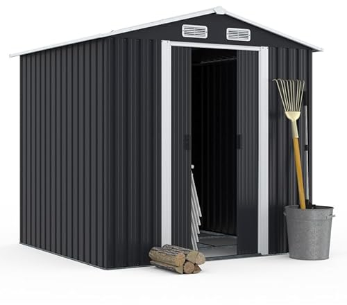 IDMarket - Abri de Jardin 3,7M² Gris en Acier galvanisé avec Base