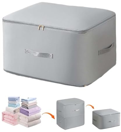 EnixwH Scatole per Vestiti e Cambio Stagione, 54x42x60 CM, Organizer Armadio Salvaspazio, Custodia Trapunte e Coperte Con Manico Rinforzato, per Biancheria Da Letto (Grigio)