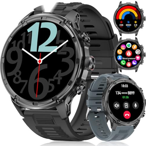 LIGE Smartwatch Herren Militär mit Telefonfunktion, 1.85HD Großes Display Smartwatch mit Taschenlampe/710mAh, IP68 Wasserdicht /120+Sportmodi Fitnessuhr mit Herzfrequenz/Schlafmonitor für Android iOS