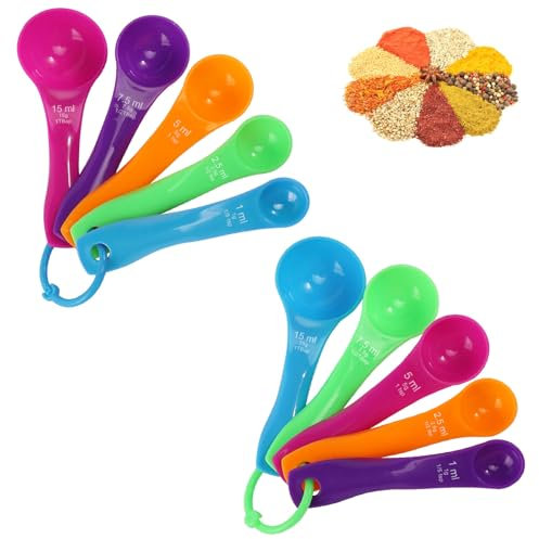 Messlöffel Gramm 10 Stück Messlöffel Set Lebensmittelqualität Measuring Spoons Unterschiedliche Kapazität Bunt Portionierlöffel Dosierlöffel für Flüssigkeits und Pulvermessgeräte