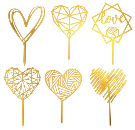6PCs Love Heart Birthday Cake Topper, Elegante Kuchen Dekorieren Topper für Cupcake Geburtstagsfeier Hochzeit Hochzeit