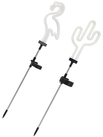 YARNOW Lampe Solaire Exterieur 2 Pièces Cactus Flamant Rose, Décorations Solaires de Jardin en Plastique et Fer, Usage Extérieur pour Jardin | Éclairage Néon Blanc, Piquets pour Jardin et Extérieur, Usage Décoratif Longue Durée