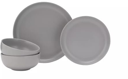 12-Piece Stoneware Dinnerware Set, Matt Grey, 4 Bowls and 8 Plates