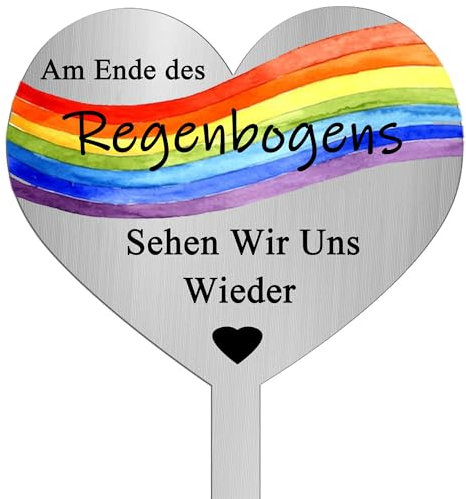 TJUSPIRIT Wetterfest Grabstecker Herz Edelstahl Grabdekoration Grabschmuck mit Gravur Am Ende des Regenbogens Sehen Wir Uns Wieder