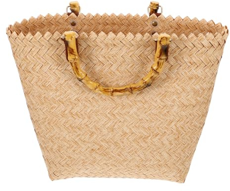 Healeved Bolso de Paja Francés Vintage Beige, Cesta de Mano para Mujer