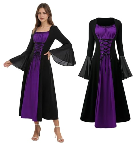 YORDET Costume Renaissance pour femme, robe médiévale avec manches trompette, robe de vampire, robes gothique pour femme pour fête d'Halloween