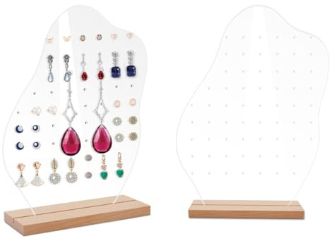 FDDU 2 Pezzi Supporto per Orecchini Con Base Di Legno, Porta Orecchini Espositore Con Base In Legno, Espositore per Orecchino In Acrilico, Contiene 63 Orecchini, per Orecchini, Borchie e Gioielli