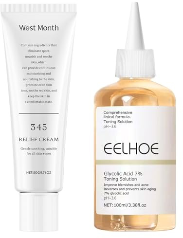345 Relief Cream und Glycolic Acid 7% Toning Solution, Glykolsäure Peeling Toner, Glycolic Acid Exfoliating Toner, Verkleinert die Poren, Verbessert Hautunreinheiten und Akne und Peelt (50g+100ml)