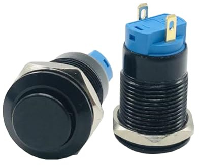 Powice 2X 12MM Wasserdicht Schalter,Druckschalter,Selbstsichernder Taster Schalter1A/6V/12V/24V Geeignet für Hupen, Autoklingeln, Autos usw Mit Draht (überstehend) Schwarz