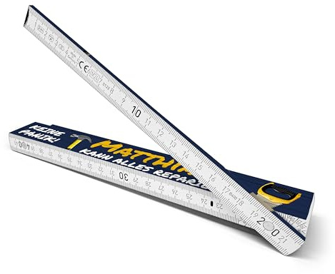 PhotoFancy® Zollstock personalisiert – mit Namen, Foto oder Wunschtext – 2 m Holz-Metermaß aus Buchenholz – Beidseitig Bedruckt – Made in Germany – Geschenk für Handwerker