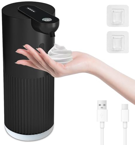 Cuteefun 400ml Automatisch Schaum Seifenspender, Schwarz, für Schaumseife | 4 Kontrollstufen, Wandmontage, Sensorgesteuert, Schaumseifenspender Elektrisch, USB-C Wiederaufladbar, für Küche, Bad, Büro