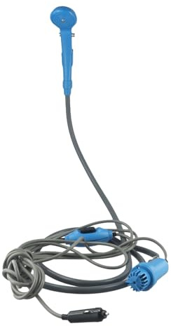 Durashmall Ducha portátil de 12 V, ducha de viaje al aire libre con ventosa o gancho y bolsa de almacenamiento impermeable para acampar y baño temporal