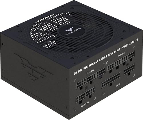 PREYON Alimentation PC 650W pour Ordinateur de Bureau Bronze Alimentation Gamer Modulaire PSU Gaming 12V ATX 3.1 PCI 5.1 Pièces Détachées Japonaises Power Supply - Eagle Power Noir