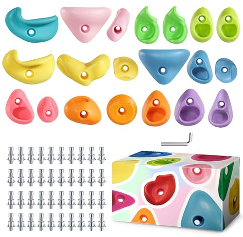 SEKKVY 20PC Kids Climbing Holds, Climbing Rocks for Play Set, Swingset - Adult Rock Wall Holds with Mounting Hardware for Indoor Outdoor Climbing Wall, Pastel Color