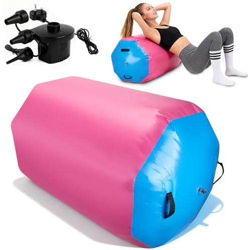 Air Roller Inflatable Gymnastics Tumbling Barrel, Gymnastics Mat Air Barrel with Electric Pump, Tumble Track Mat Backbend Trainer, Back Handspring Mat for Yoga Gym Training Backflip Home Use, 70*90cm