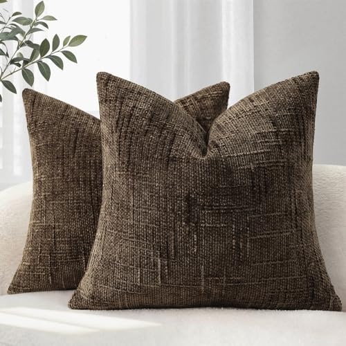 YCOLL Kissenbezug 40x40 2er Set Sofakissen aus Weichem Chenille Stoff Kissenbezüge Braun Dekokissen Sofa & Wohnzimmer Dekokissenbezüige für Gemüitliche Heimdekoration Zierkissenbezüge