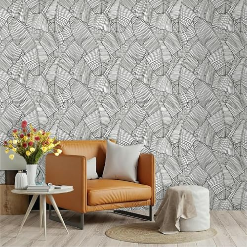 ESSMOKO Carta da Parati Adesivo decorativo in PVC impermeabile autoadesivo per pareti domestiche e ristrutturazione di mobili stile schizzo foglia di banano 45 * 300cm