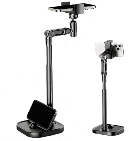 Zimoer Porta Telefono Scrivania Multi-Angolo, Supporto Telefono per Registrazione Video, Regolabile in Altezza Supporto Telefoni Scrivania, Porta Cellulare da Tavolo Regolabile per Riprese Video