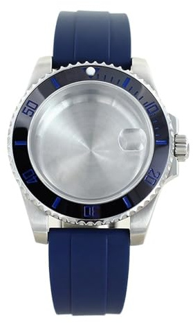 1st vattentät 40 mm klockfodral 316L rostfritt stål for NH35 NH36/38/34 rörelse 28,5 urtavla gummirem(Blue strap 15)