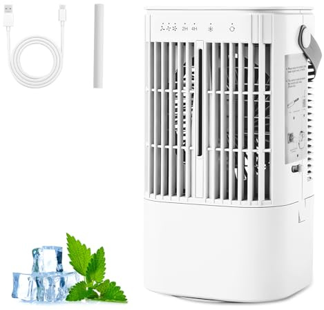 Roadtime Klimaanlage Mobile,Ventilator mit Timer mit 900ml Wassertank | Mobil Klimageräte mit 3 Geschwindigkeiten +3 Modi & Sprühfunktion,7 Farben Licht, Mini Luftkühler für Haus,Büro,Auto,Camping