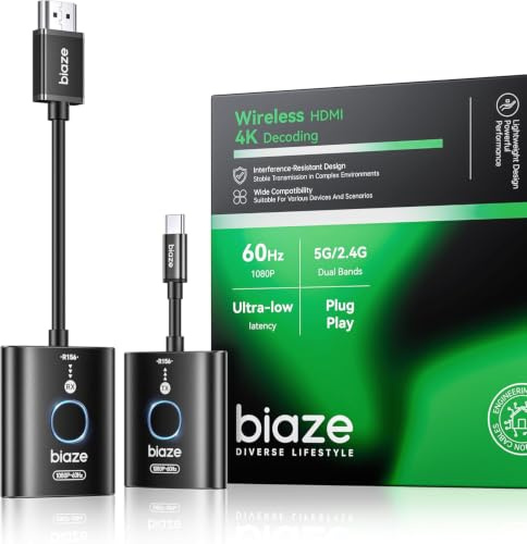 USB C Wireless HDMI Transmitter and Receiver(2026 Upgrade Model),Wirelessly Cast Your Phone or Laptop Screen to a Display,Plug and Play,No Downloads or Complex Setup Required