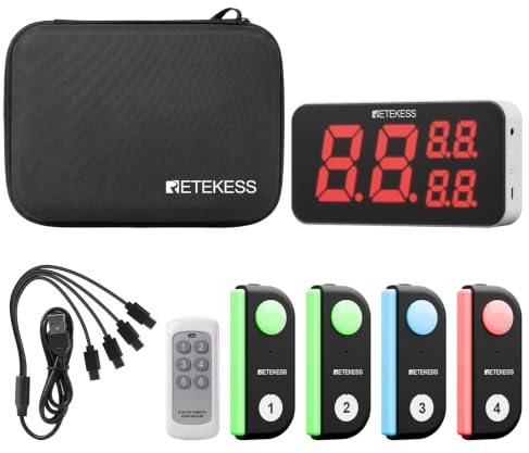 Retekess TM103 Wireless Buzzer Quiz System, Buzzer Blind Test(1-4) | pour Jeux De Quiz, Activités Familiales, Utilisation À Une Main, Plusieurs Modes De Capture, Longue Autonomie