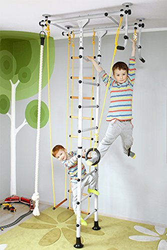 NiroSport FitTop Klettergerüst Indoor für Kinder in Weiß Indoor Sprossenwand für Kinderzimmer/leicht montierbare Kletterwand/Turnwand für max. Belastung bis 130 kg