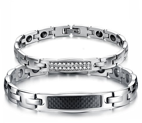 OIDEA Herren Damen Paar Magnetarmband aus Edelstahl Magnet Charms Armkette für Pärchen Armreif mit Zirkonia Silber Lieben Partner Armbänder Geschenk