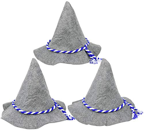 com-four® 3x Seppelhut Filz, Ø 37 x 27 cm traditioneller Filzhut für Oktoberfest, Karneval oder Fasching, Trachten-Hut aus Filz mit blau/weißer Kordel (03 Stück - Seppelhut)