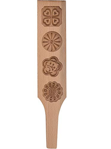 MoonCake Form Chinesische Traditionelle Mittelherbst-Festival-Mondkuchenform 4 Blumen Holz handgefertigt Backform für Muffins, Mondkuchen, Kekse, Schokolade, Kürbiskuchen