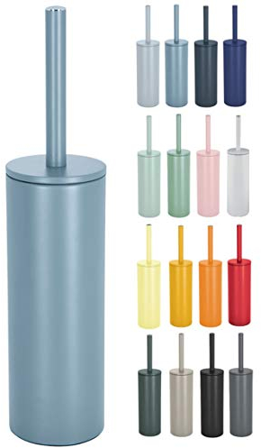 Spirella Scopino per WC Supporto in Acciaio, Akira, Testina Intercambiabile e Supporto in Acciaio Massiccio con Contenitore igienico, scopino WC Chiuso, autoportante, Blu Opaco, 40 x 9,5 x 9,5 cm