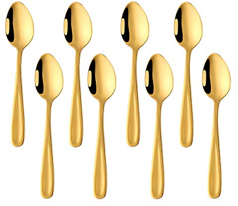 Bisda® Oro Cucchiaini da Caffè Latte Piccoli Colorati Cucchiaini da tè 18/10 acciaio inossidabile 8 pezzi 13,5 cm cucchiaio mini supoon per Mescolando cucchiai da dessert di marmellata di espresso