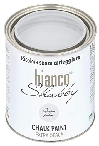 bianco Shabby® Grigio Pietra (Steingrau) - (1 Liter) Chalk Paint Kreidefarbe auf Wasserbasis für alle Oberflächen – geruchsneutral, einfach zu verarbeiten, extra matt