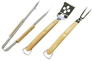 Set 3 USTENSILES Cuisson Barbecue PLANCHA Pince Pique SPATULE Manche en Bois HETRE 44CM
