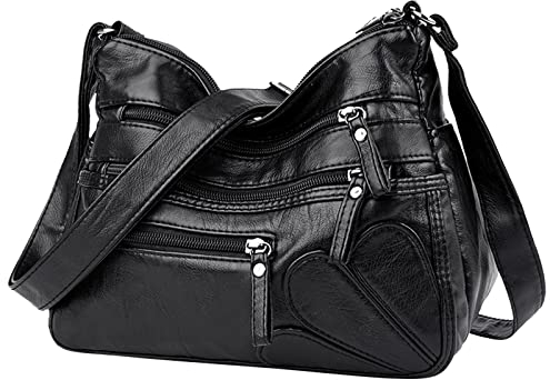 Vohoney Damen-umhängetaschen Handtaschen PU Leder Kleine Schultertasche Leichte Tasche Frauen handy umhängetasche Crossbody Buteltasche Shoulder Bag Shopper Verstellbar Schultergurt Schwarz