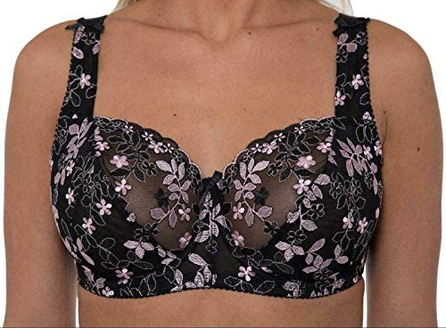 Gem Womens Plus Size Lace Full Coverage Firm Hold Non Padded Underwired Full Cup Bra Black Pink