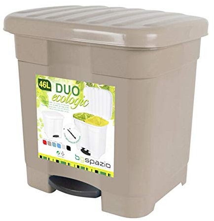 Tradinuer - Cubo de Basura Pedal 46 litros Plástico 45 x 41 x 47 cm , Contenedor de basura con separador para colocar 2 bolsas (Marrón)
