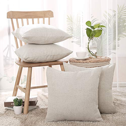 Deconovo Kissenbezug Leinen Optik Kissenhülle Wohnzimmer Zierkissenbezug, 45x45 cm, Leinen, 4er Set