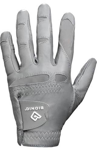 Bionic Men's StableGrip with NaturalFit 2.0 Golf Glove with Dual Expansion Thumb for Best Fit - Premium Cabretta Leather… (Gray, Cadet X-Large, Left)