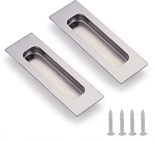 Mogokoyo 2 Stück Edelstahl Muschelgriff Versteckt Möbelgriffe Schubladengriffe Vintage Schiebetürgriff Oval Einlassgriff mit Schraube für Schränke/Schiebetür/Schubladen (Silber)